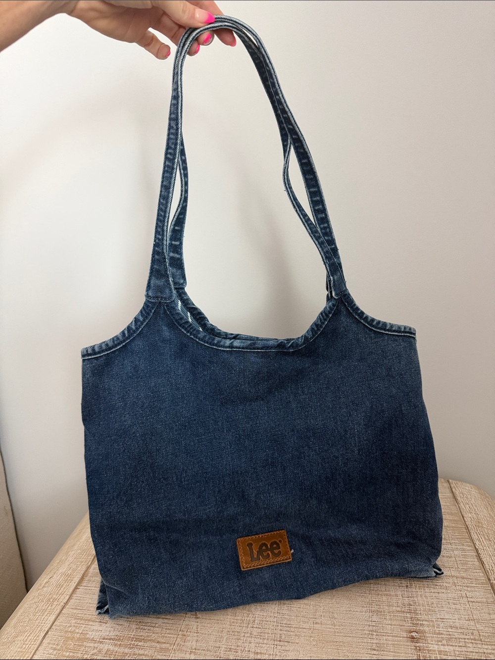 Lee Denim Tote Bag in Deep Blue with Leather Logo Patch